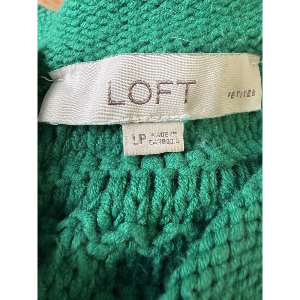 LOFT Petites Large Green Textured Cable Knit‎ Cardigan Sweater W/Gold Buttons - Picture 5 of 6